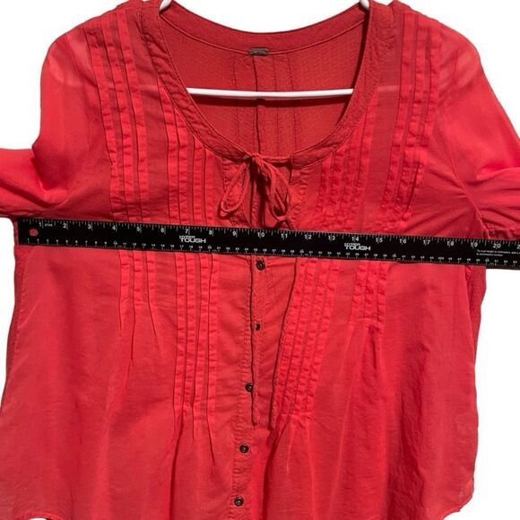 Free People- Sisters of the Moon Coral Boho Blouse High Low, Size Small - Picture 8 of 11